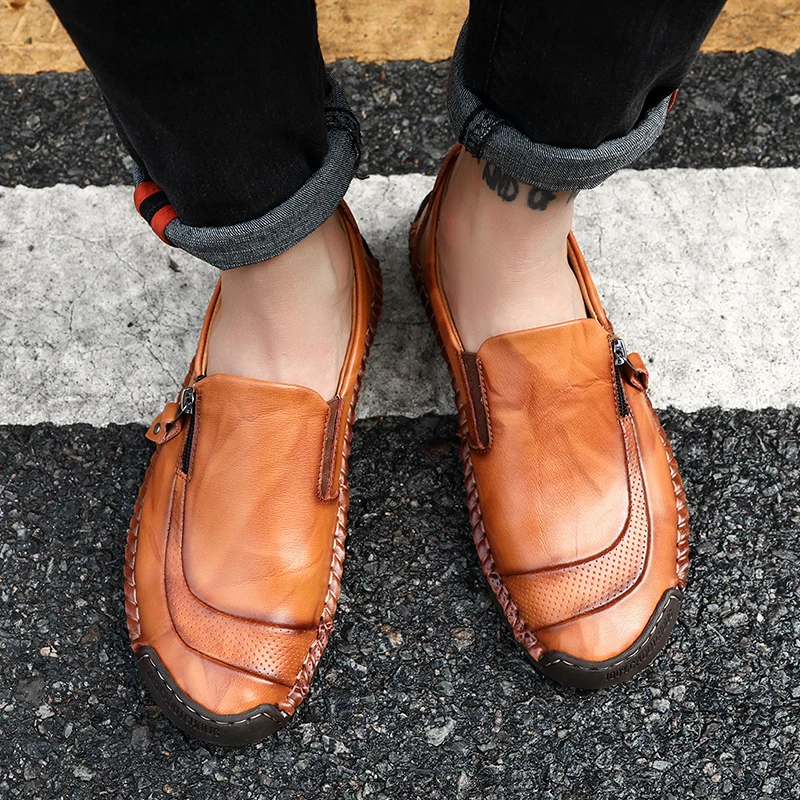 2019 Casual Men Shoes Summer Loafers Quality Split Leather Flats Hot Sale Moccasins Big Size 46 | Обувь