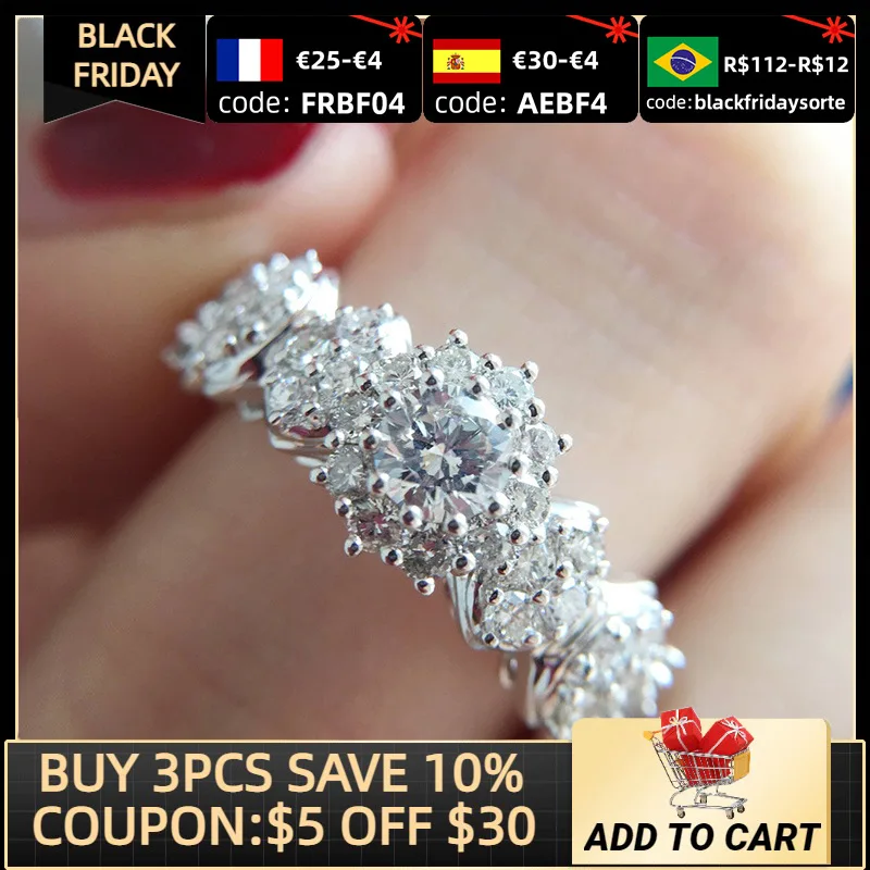 

2021 New Luxury Round 925 Sterling Silver Engagement Ring for Women Anniversary Gift Jewelry Wholesale R6587