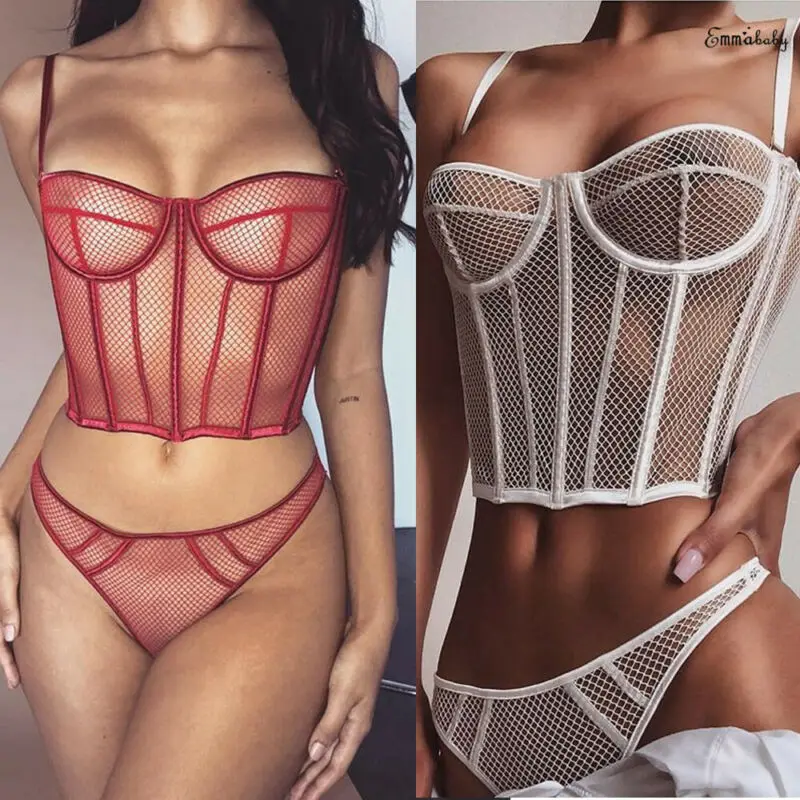 

Lace Bra Set Babydoll See Through Sling Thong Lingerie Sleepwear Sexy Exotic 2Pcs Bralette Bikini G-String Bra & Brief Sets
