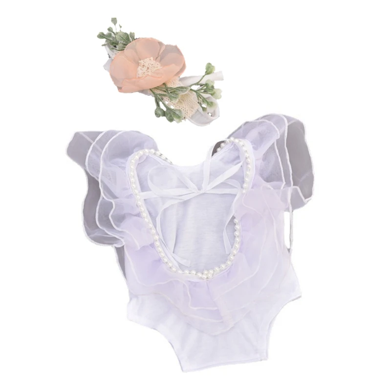 

Newborn Photography Props Baby Hair Band Romper Set Infants Headband Bodysuit 69HE