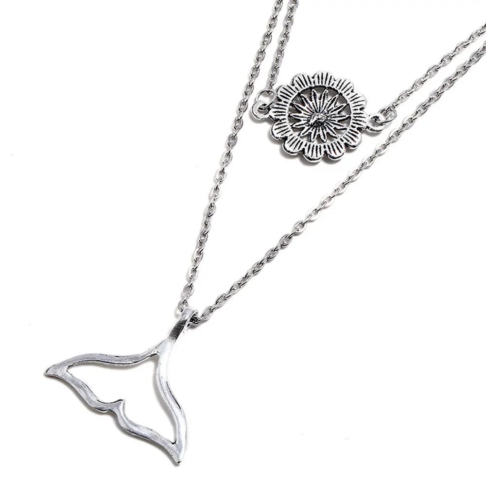 L.Mirror 1 шт женский кулон Двухслойное ожерелье чокер рыбий хвост Подсолнух цепочка