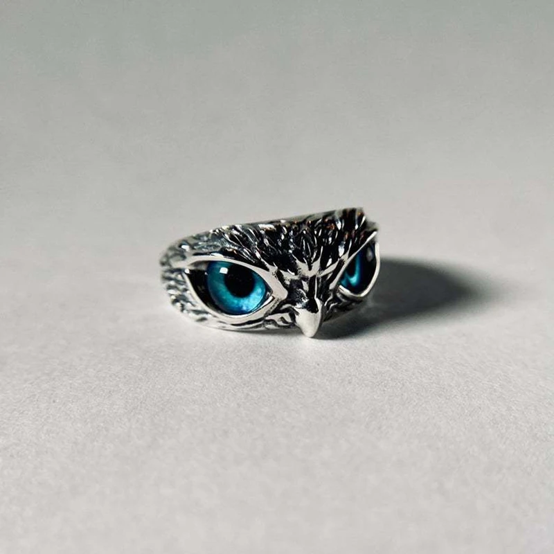 

Real 925 Sterling Silver Demon Eye Owl Ring For Women Girl Lovers Retro Animal Open Adjustable Ring Statement Ring Jewelry Gift