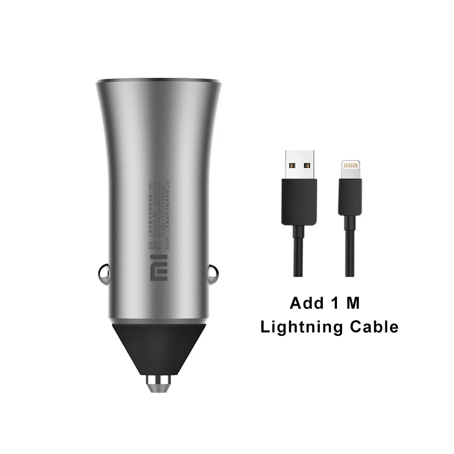 Add Lightning Cable Xiaomi автомобильное зарядное устройство 18 Вт Быстрая зарядка двойной USB адаптер прикуривателя для iPhone samsung LG htc huawei - Тип штекера: Add Lightning Cable
