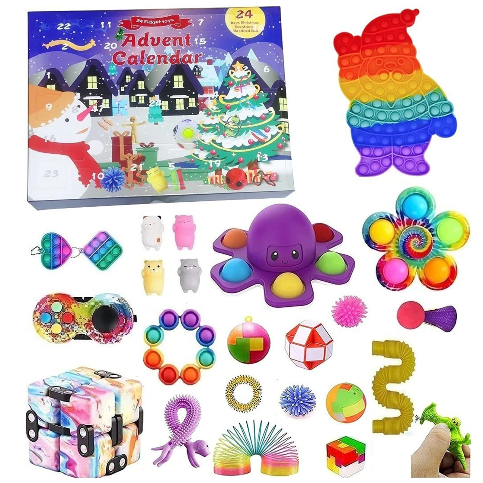 

Antistress Push Bubble Fidget Toy Set Christmas Countdown Calendar Toys Silicone Keychain Sensory Kids Early Educational Toy
