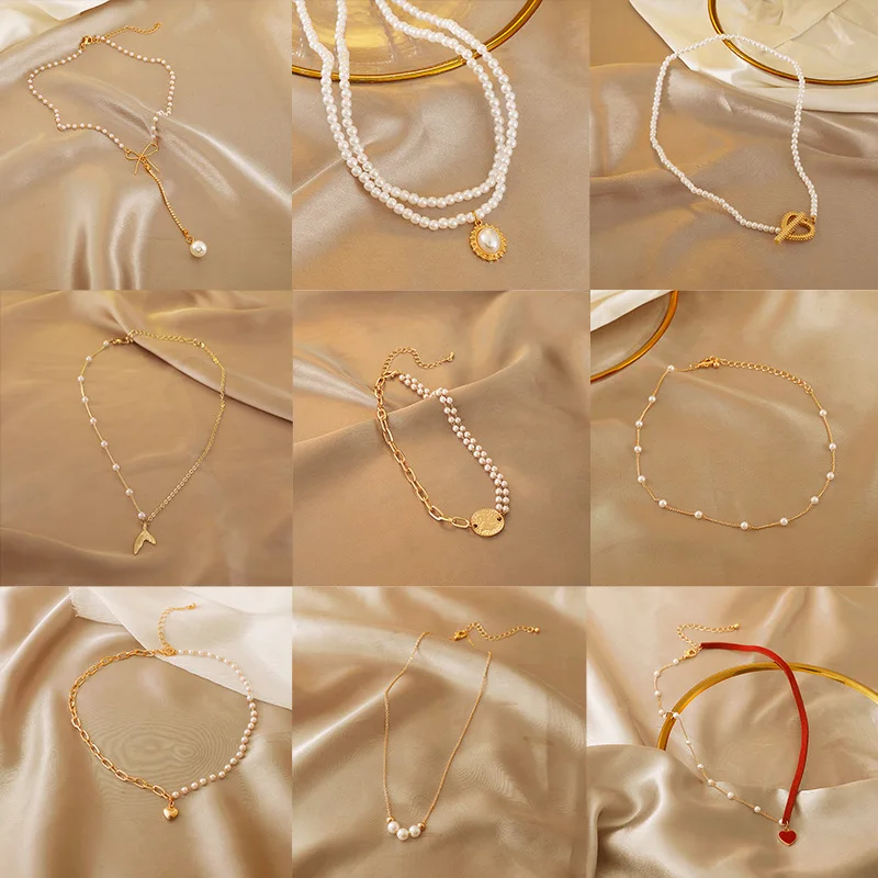 

33 Styles Vintage Women's Necklaces Pearl Round Coin Heart Star Pendant Choker Necklace Bohemia 2021 Fashion Wedding Jewelry