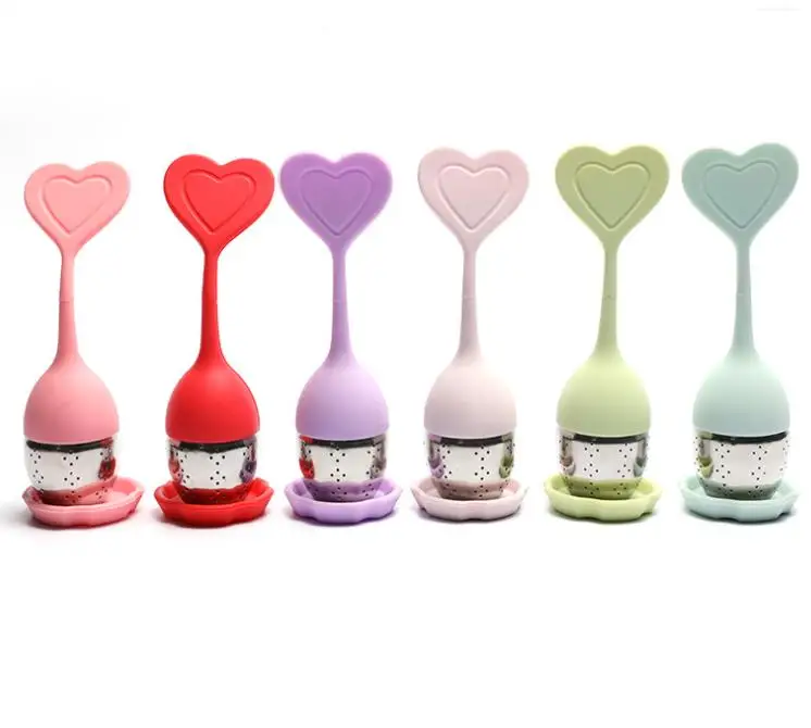

Green tea filter infuser spoon silicone heart shape 304 stainless steel loose leaf leak mesh strainer cute SN4115