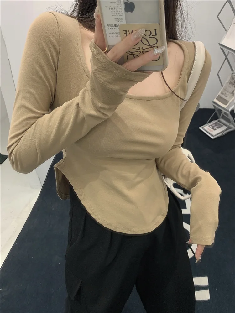 Хлопковая женская футболка с длинным рукавом однотонные женские футболки для