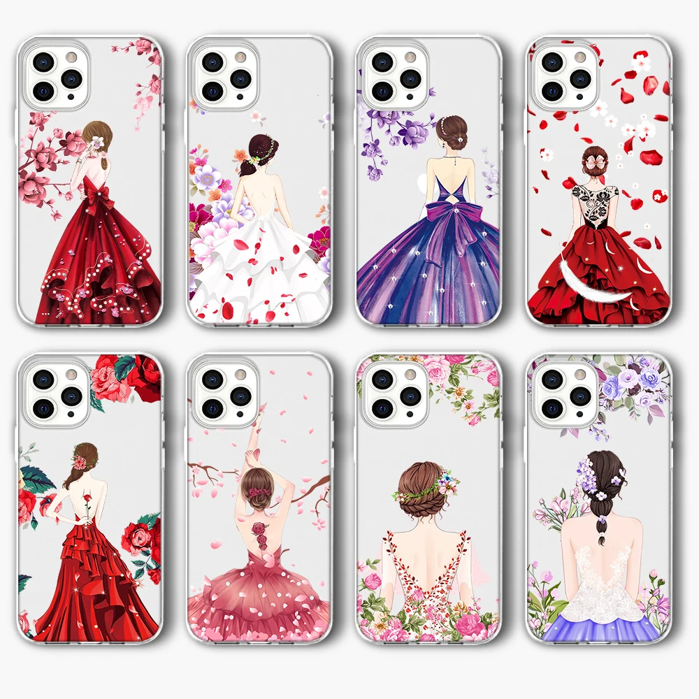 

Girl Woman Flower Fashion Funda Case for IPhone 13 Case for IPhone 13 12 11 Pro XR XS Max Mini 7 X 8 6 6S Plus 5S SE 2020 TPU