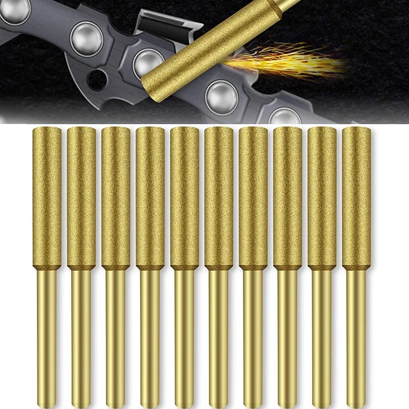 

Electric Chainsaw Chain Sharpener Kit, 10Pc Titanium Plated Diamond Sharpening Wheels, High Hardness 3/16Inch Files