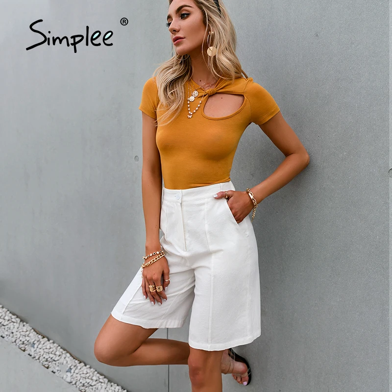 

Simplee Casual white high street women capris summer Spring fashion pocket high waist trousers Office solid elegant bottom 2021