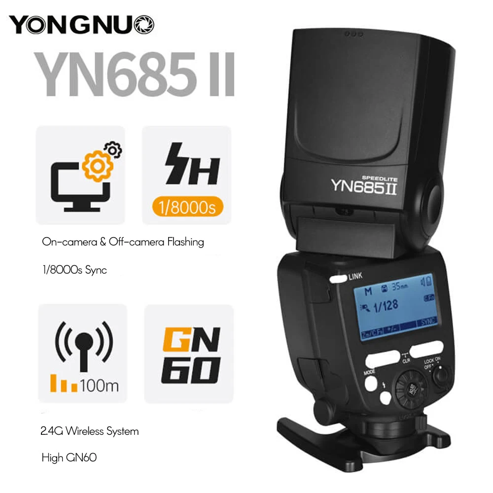 Вспышка YONGNUO YN685II для камеры фотовспышка ETTL 1/8000s w/ LCD Canon 5D Mark II III IV6D 60D 6D 7D 70D 80D |