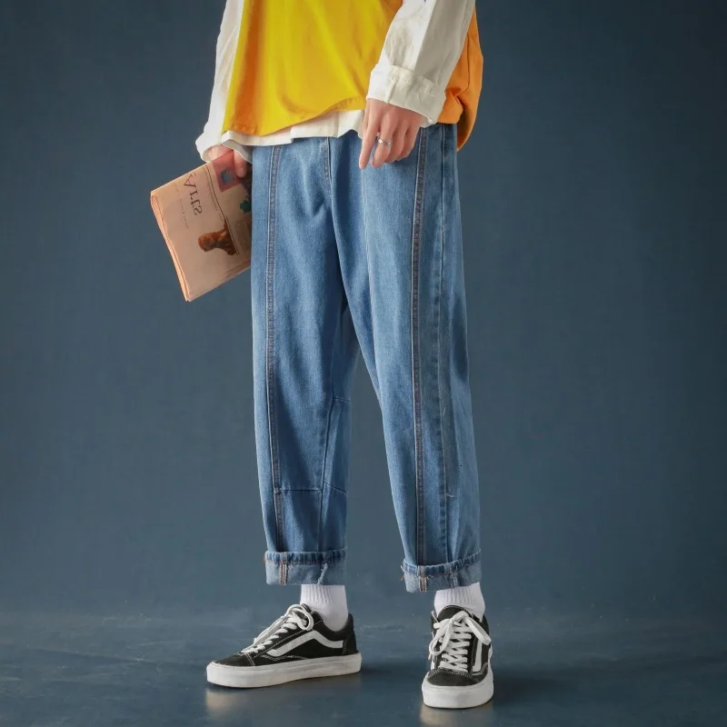 Мужские повседневные брюки в Вертикальную Полоску черные/синие мешковатые