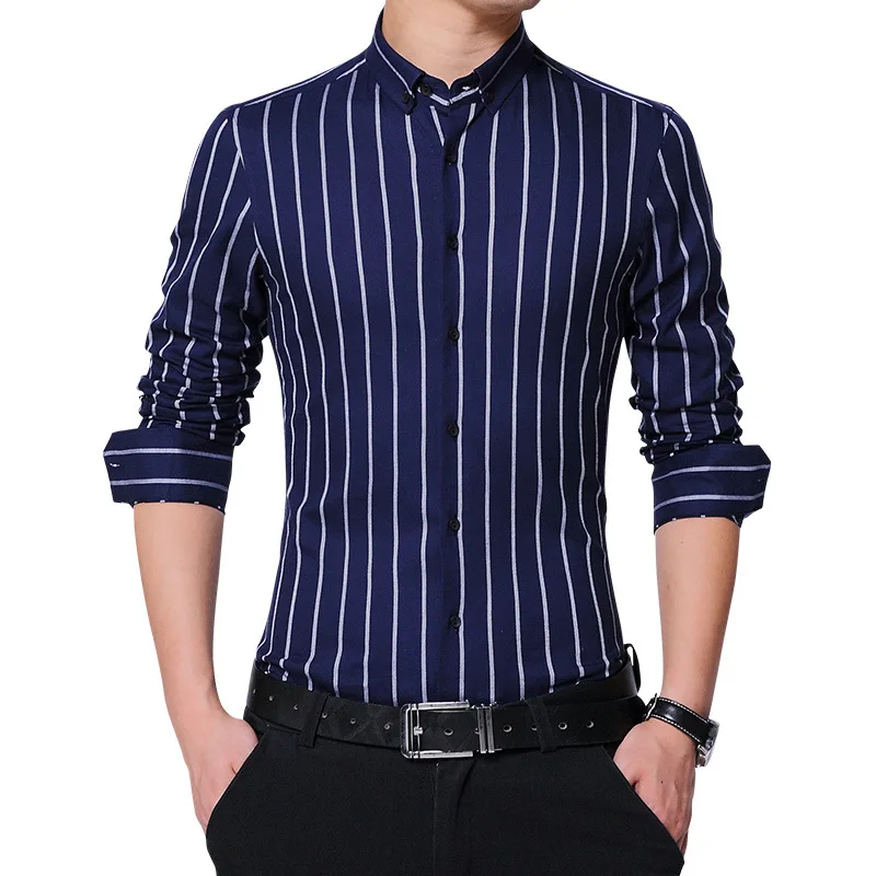

Fall 2018 new stripe cotton long sleeve shirt leisure shirt men's shirts