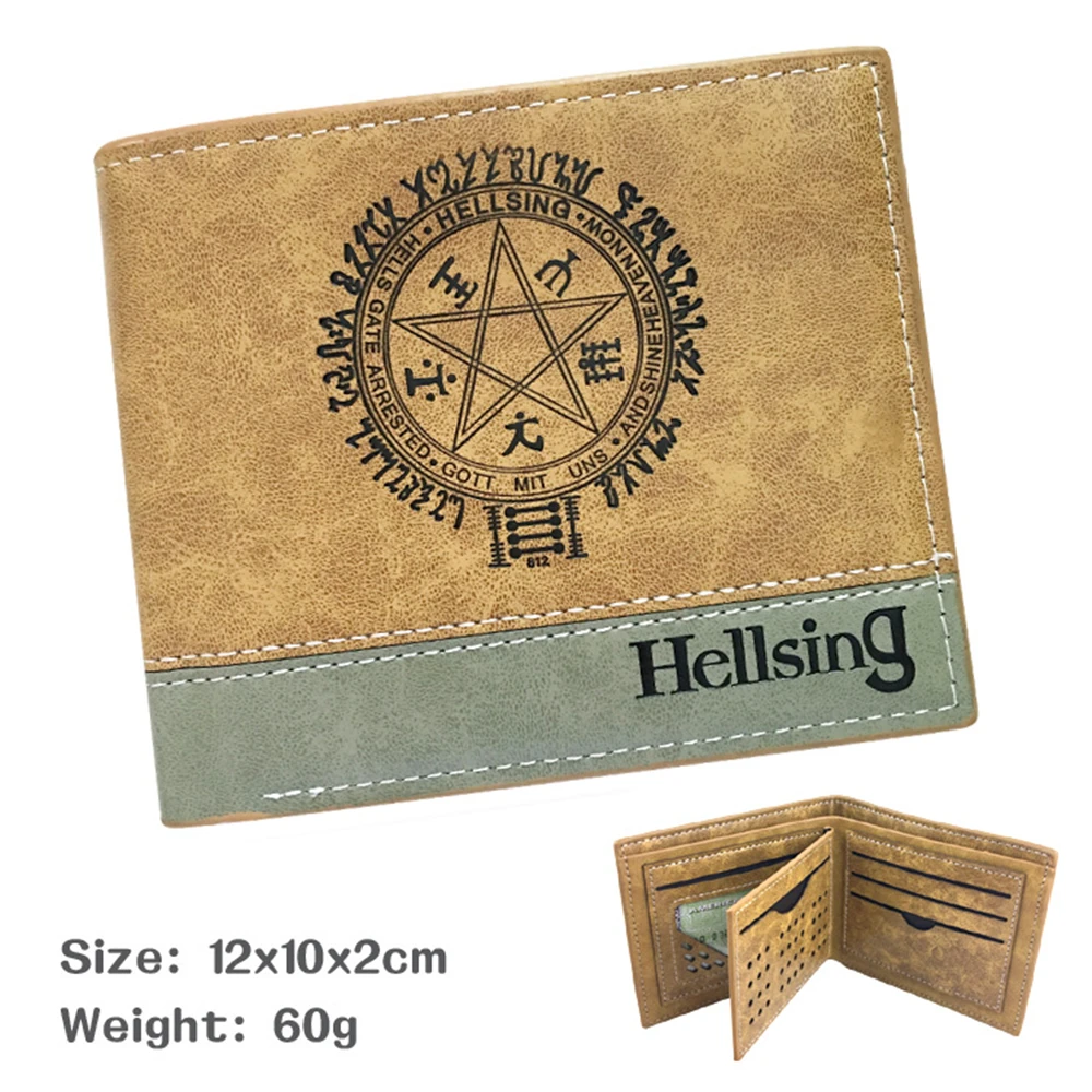 

Anime Hellsing Khaki Hot PU Teenager Leather Wallet Men's Short Casual Bifold Note Compartment Photo Credit Cards Holder Purses