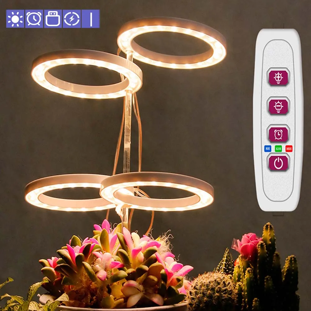 Timing + 5 levels dimming DC 5V LED USB Angel Ring Grow Light For Indoor Flower Greenhouse Seedling Full Spectrum Phyto Lamp
