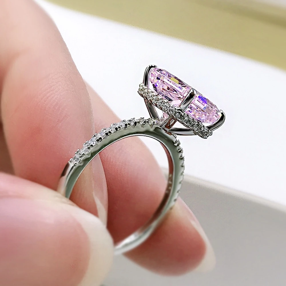 

Shipei 925 Sterling Silver Radiant Cut Aquamarine Pink Sapphire Created Moissantie Gemstone Engagement Ladies Rings Fine Jewelry