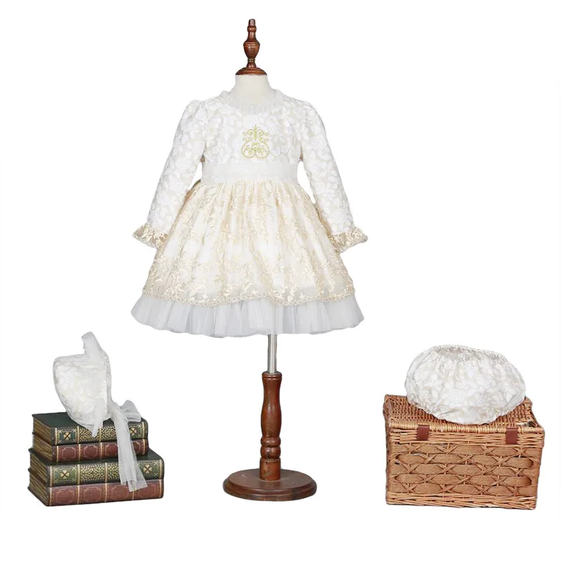 Осень-зима испанские Детские платья для девочек платье принцессы с бантом