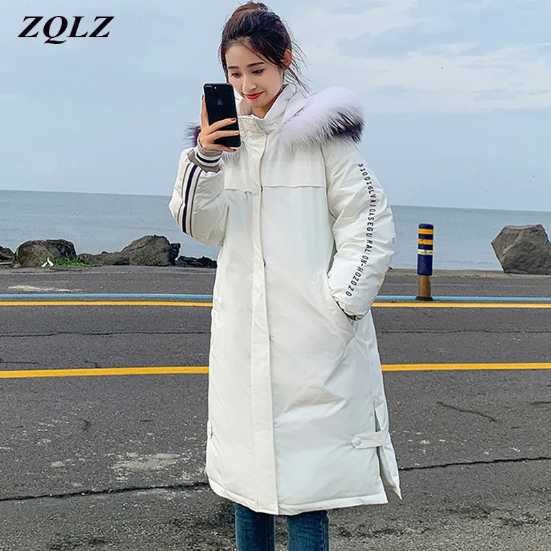 Zqlz Зимняя парка с меховым воротником и капюшоном Mujer длинная куртка хлопковой