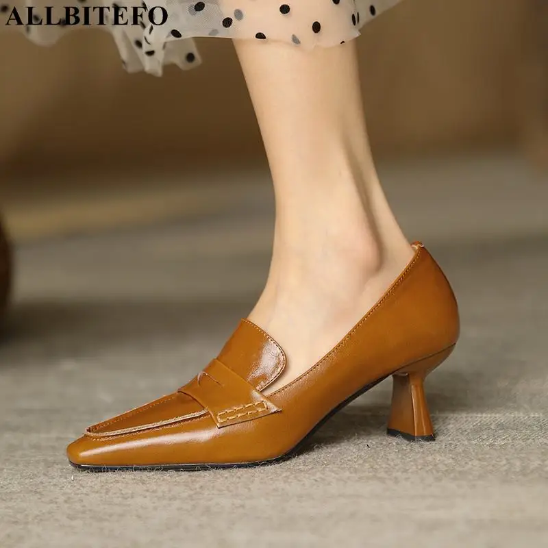 

ALLBITEFO Pointed Toe Stiletto High Heels Real Genuine Leather High Heel Shoes Fashion Party Women Heels Shoes tacones mujer