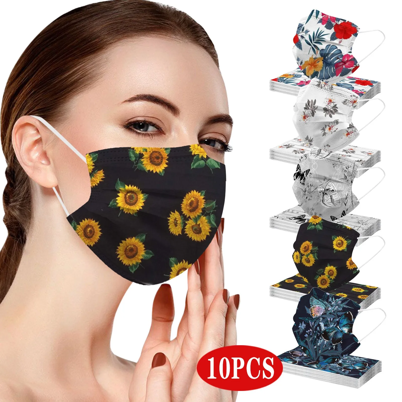 10PCS Adults Summer Daily Beautiful Flower Prints 3 -layer Breathable Cosplay Face Mask' Mascarillas Mondkapjes Маска Для Лица -