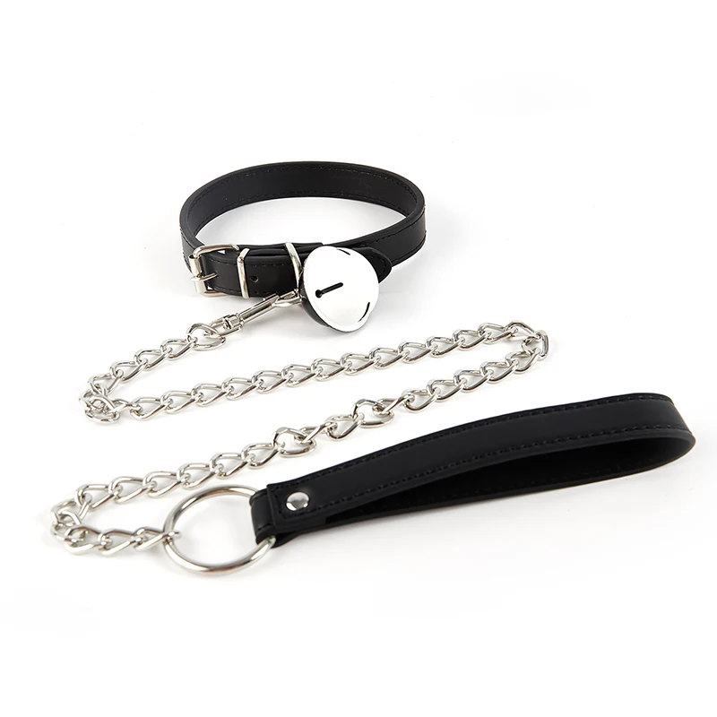 

PU Leather Collars Choker Bell Leather Collar Lead Chain Bondage Adult Game