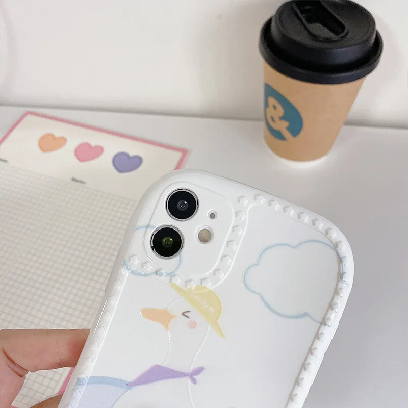 

Star border Cartoon wave duck pattern phone case For iphone11 11pro max White Simple Case For iphone7 8 Plus Camera protection