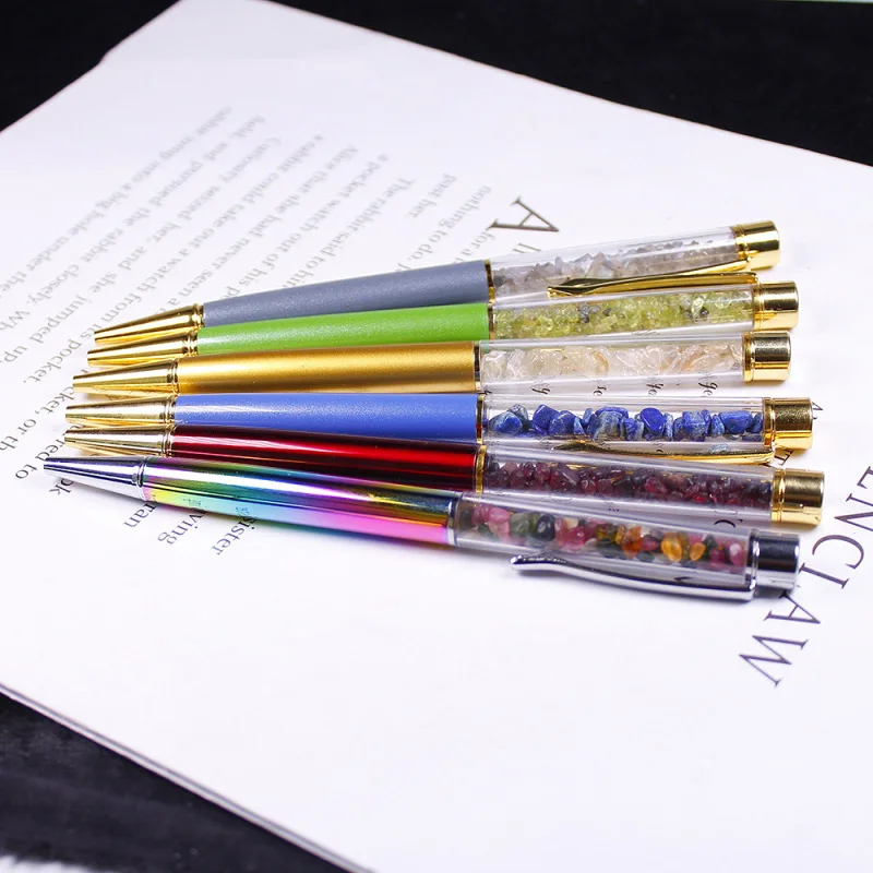 

1PC Natural Crystal Energy Stone Ballpoint Pen Ink Black Writing Ballpen Stationery Office School Supplies