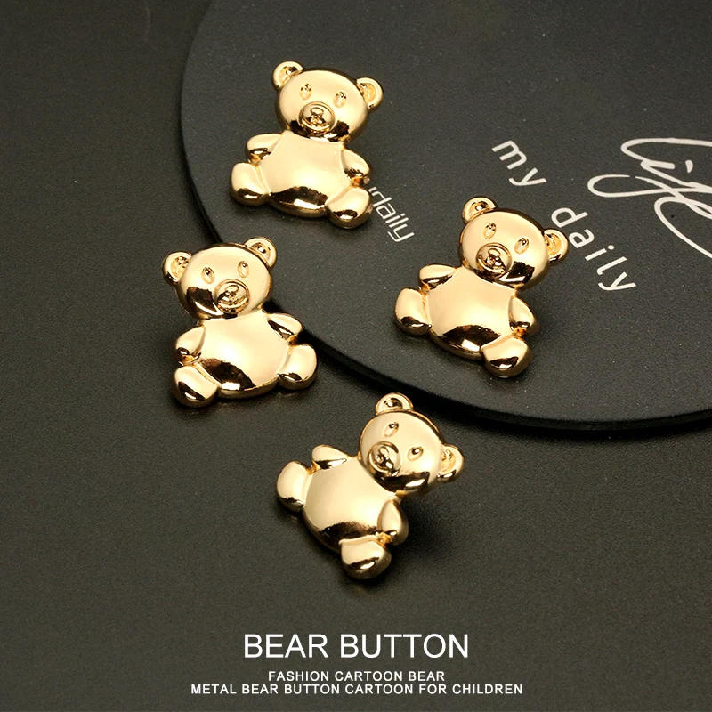 

6pcs Bear Metal Buttons Cute Sweaters Cardigan Buttons POP Gold Clothes Buttons Decor Children's Buttons Animal Buttons