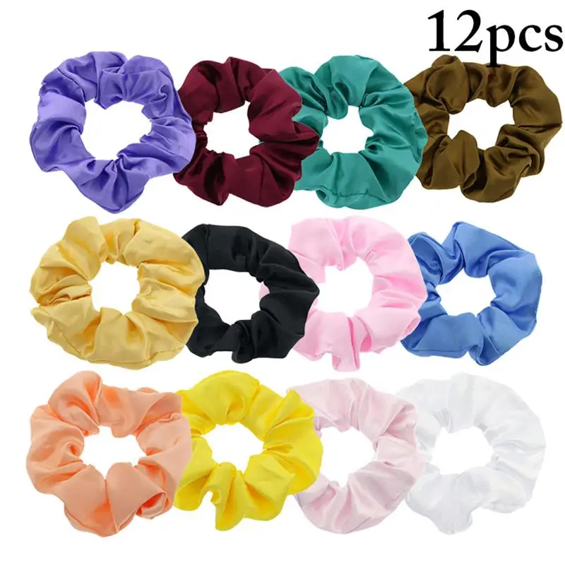 

12 шт., женские резинки для волос премиум класса, атласный держатель для хвоста, веревка, многоцветные эластичные универсальные аксессуары д...