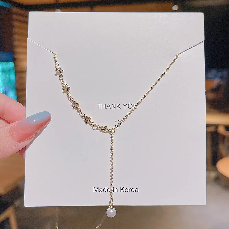 

2021 Christmas Birthday New Personalized Tassel Xingx Long Necklace Women's Titanium Steel Fairy Temperamental Clavicle Chain
