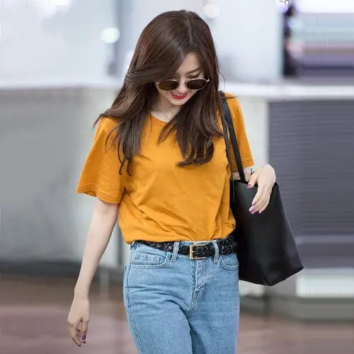 

Tops T Shirt Women Short gold Sleeve Tshirt fuchsia