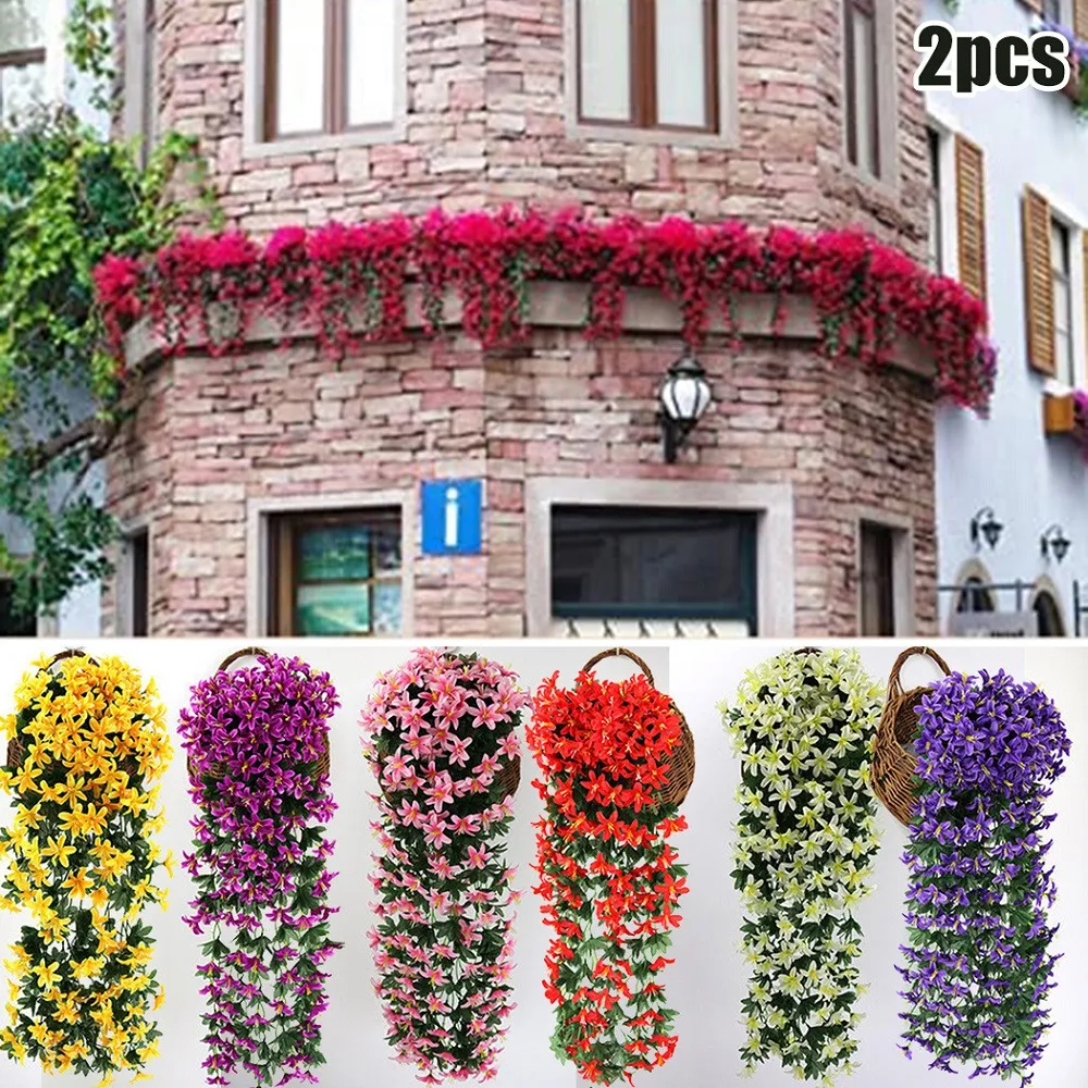 

2PCS Artificial Hanging Flowers Vine Fake Wisteria Decorative Artificial Flower And Leaves For Home Garden Outdoor Wedding Decor