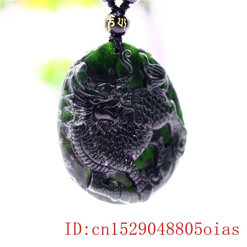 Черный зеленый Нефритовый дракон кулон Китайский резной Натуральный ожерелье