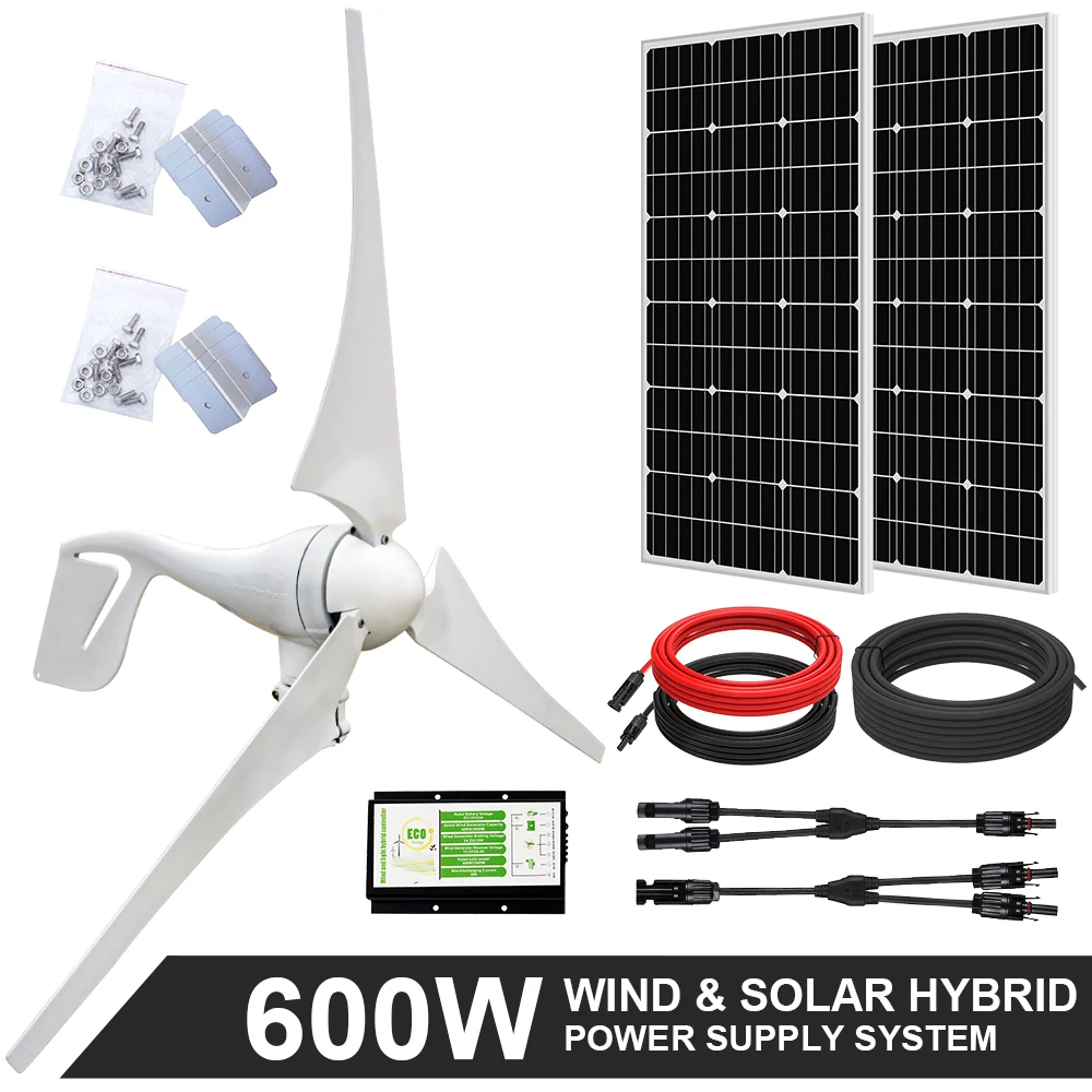 

ECO-WORTHY 1400W 1000W 600W Вт, гибридная система питания от ветра и солнечной энергии для домашней фермы, сада, Заводская батарея