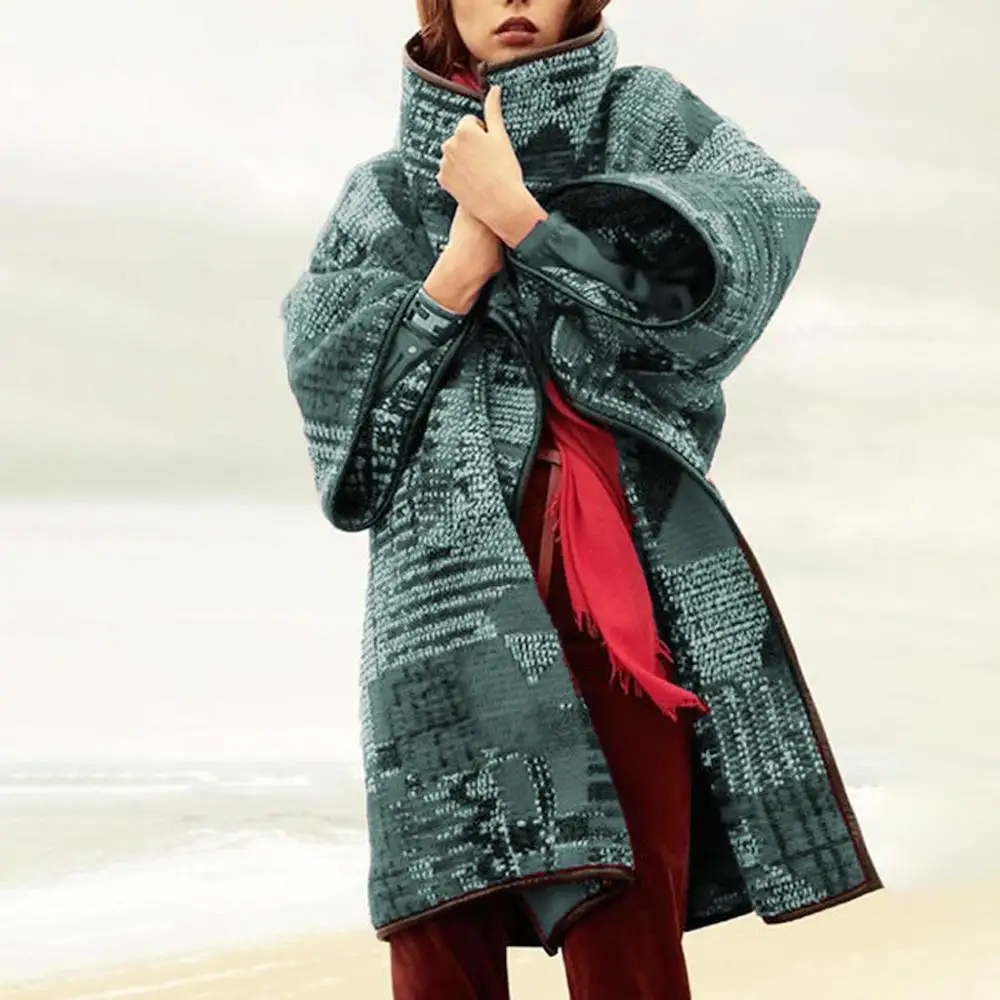 Женское шерстяное пальто кардиган с отложным воротником и длинными рукавами