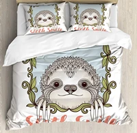 sloth bedding set exotic animal in floral frame sloth smile with cute mammal portrait pillowcases quilt cover bed set for home