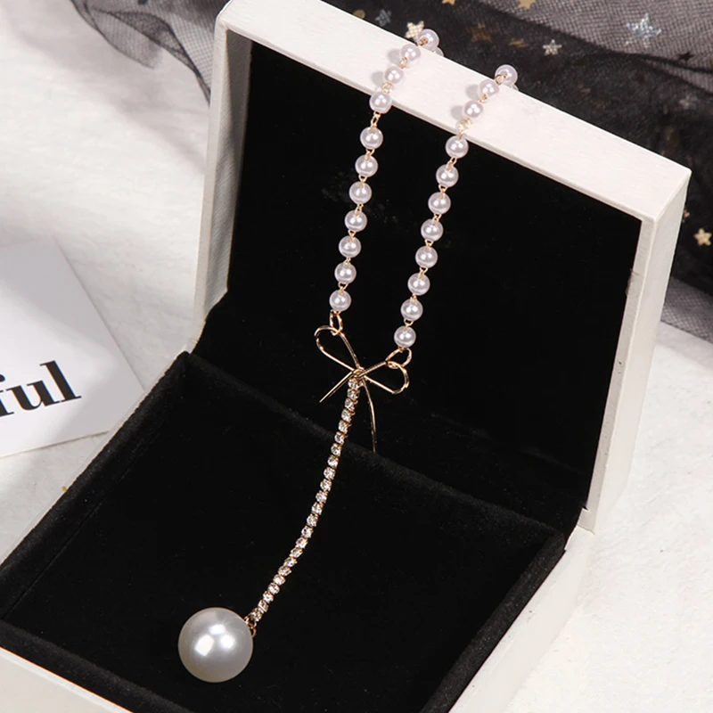 Модный бант золотого цвета жемчужные ожерелья чокер для женщин длинные