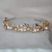 copper leaf tiara bridal hair crown vintage pearls wedding piece handmade women hairband accessories