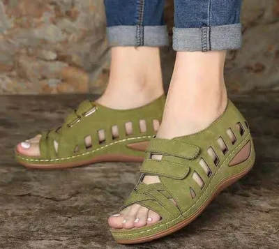 

shoes line rocking leisure Women's lightweight hollowed-out slope heel fish mouth sandals large size walking shoes