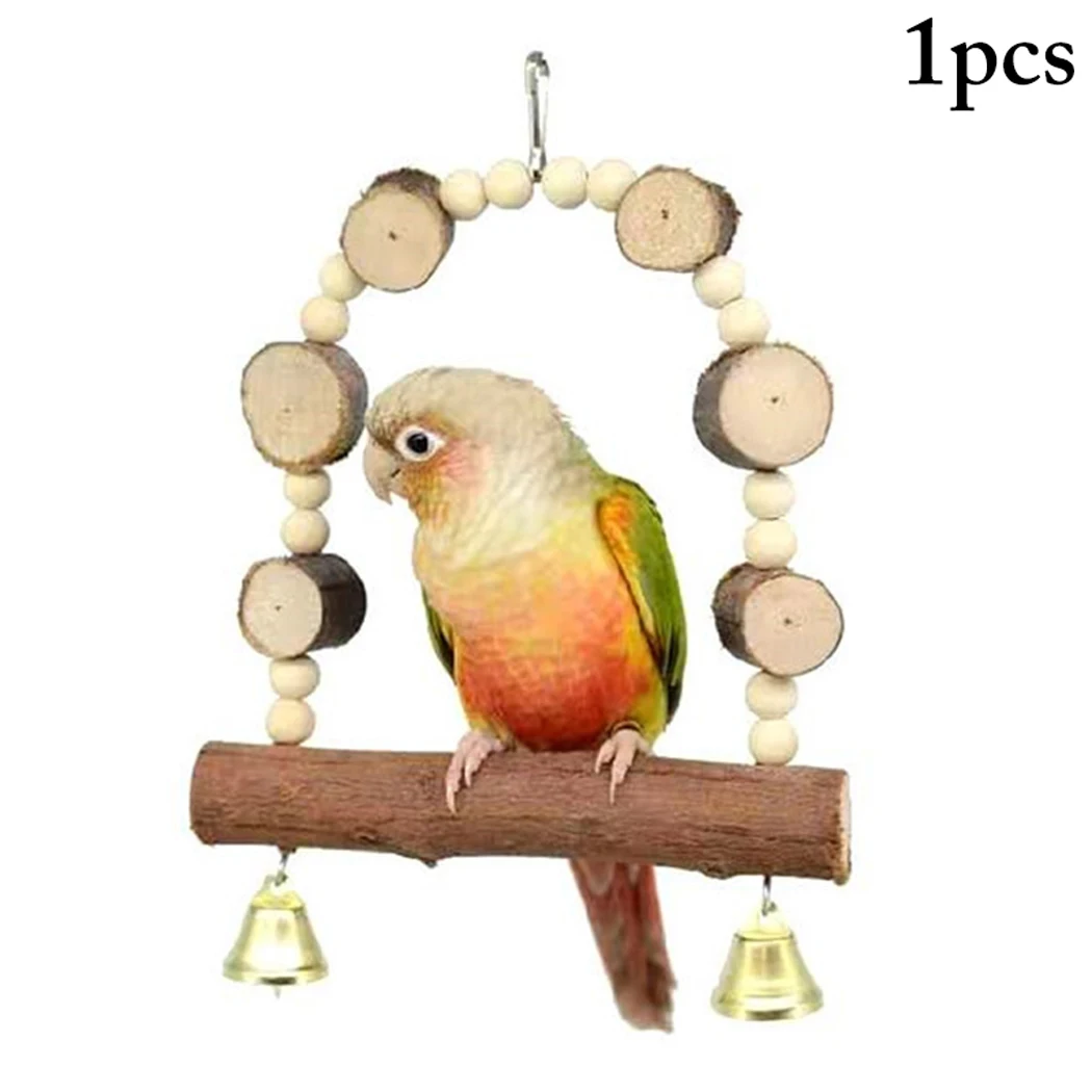 

Bird Toys Bird Cage Parrot Anti-Biting Wooden Bird Swing Perch Parrot Toys Chewing Toy With Bell Toys for Parrots
