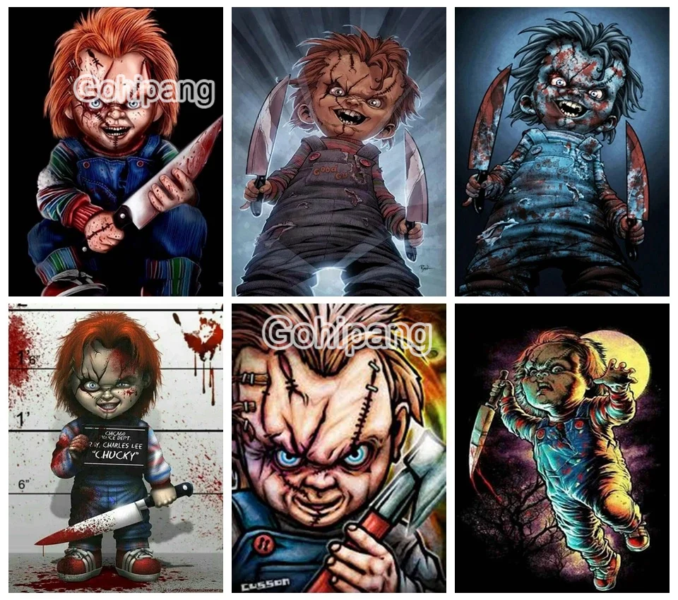 

Diamond Art Painting Horror Doll Chucky Killer DIY Cross Stitch Rhinestones Kits Square or Round Diamond Home Rooms Wall Decorat