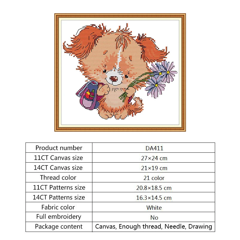 Набор для вышивки крестиком с изображением собаки и цветка узоры наборы ручной