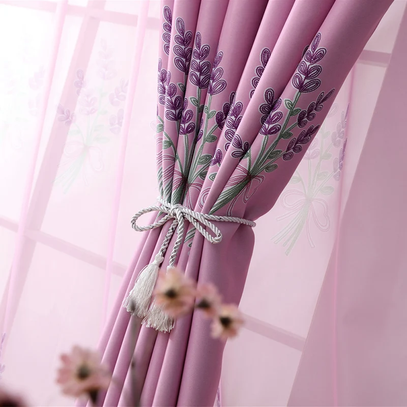 Современные детские шторы для гостиной спальни фиолетовый Лавандовый узор вуаль