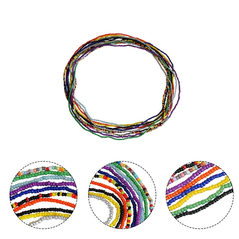 

10Pcs Summer Bikini Stretchy Multicolor Beaded Belly Waist Chain Bohemian African Layered Colorful Beach Body Jewelry