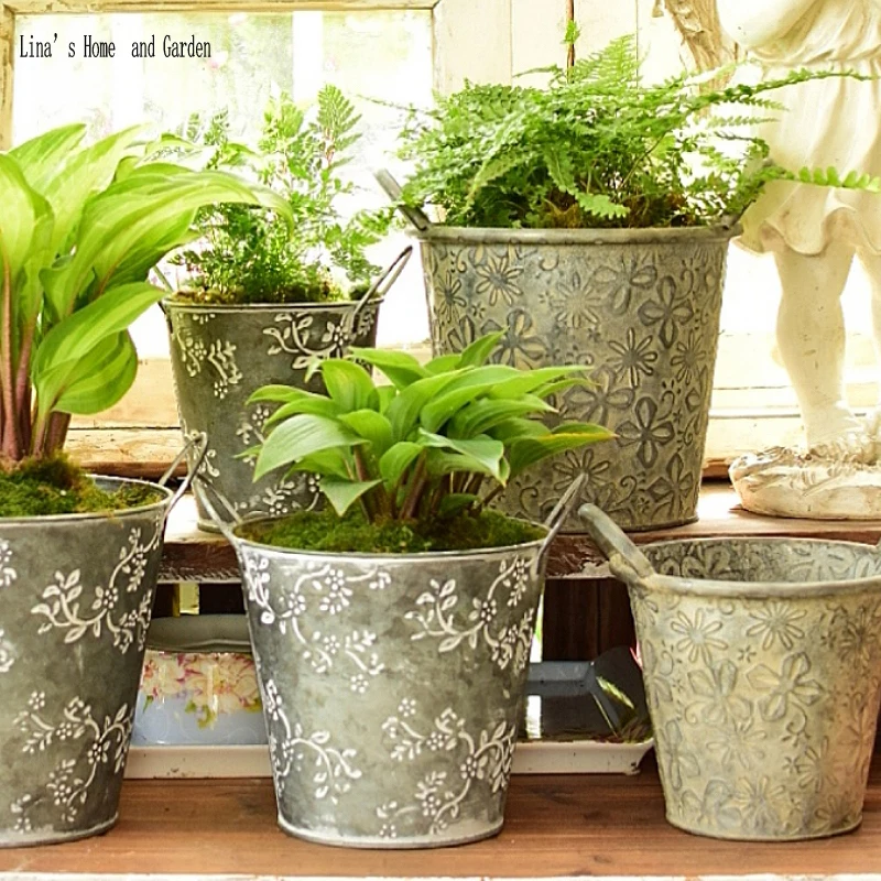 Садовые винтажные маленькие металлические ведра ручной работы в стиле
