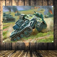 ww2 ger wehrmacht tank destroyers vs russian tank military posters flag banner tapestry mural wall art vintage decor upholstery