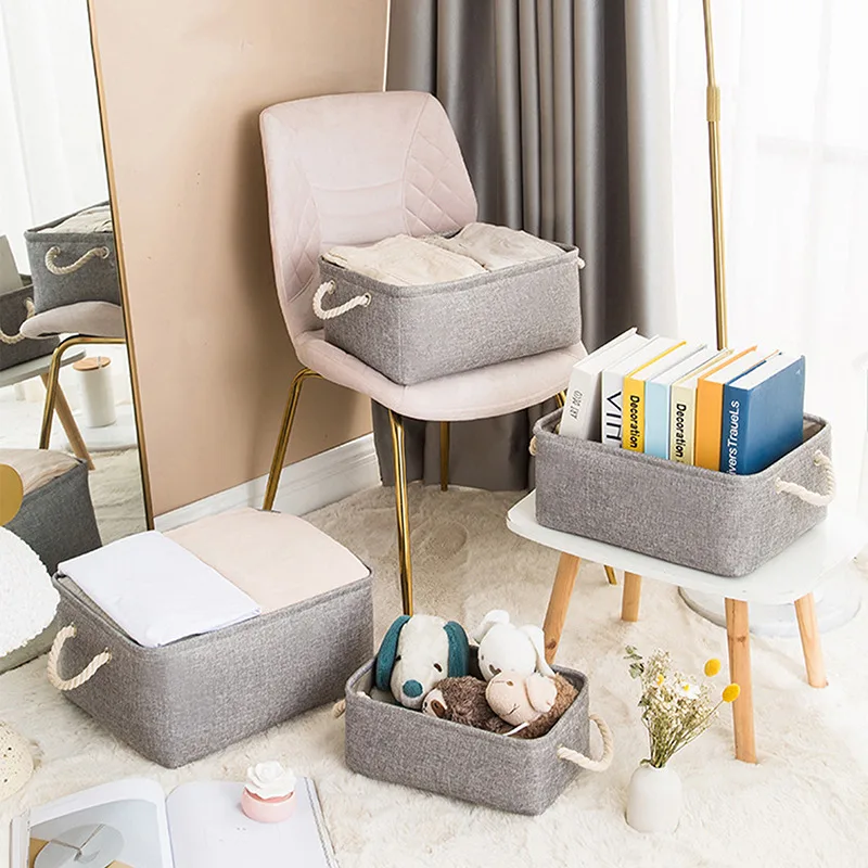 

Folding Storage Basket Cotton Linen Laundry Baskets Clothes Storage Toys Bins Office Bedroom Desktop Books Sundries Organizer