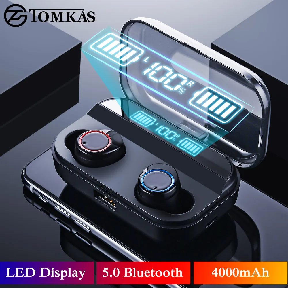 Беспроводные гарнитуры TWS V5.0 Bluetooth наушники светодиодный дисплей 4000 мАч внешний