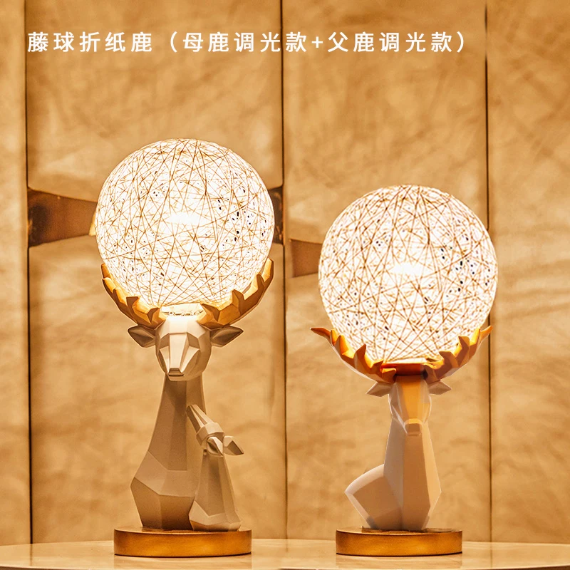 Креативная настольная Светодиодная лампа с оленем из смолы FengShui украшение комнаты Аксессуары