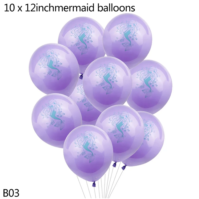 B03 purple mermaid 10 шт. тема Русалка воздушный шар надувной воздушные гелиевые конфетти латексный шар Русалка День Рождения украшения маленькая Русалка Вечерние - Цвет: B03 purple mermaid